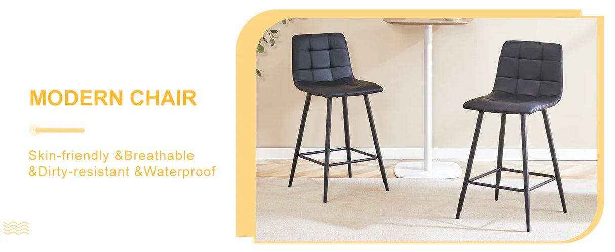 Counter Stool Set Faux Leather Tufted Cushions Black - Furniture Home Direct