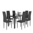 Modern 7 Piece Dining Table Set With Glass Top And Chairs - Black - Furniture Home Direct
