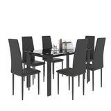 Modern 7 Piece Dining Table Set With Glass Top And Chairs - Black - Furniture Home Direct
