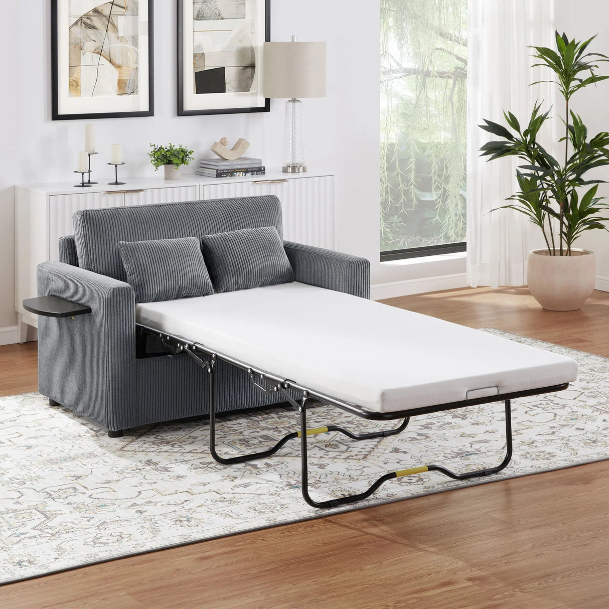 Sleeper Sofa With Foldable Mattress, USB Ports, Side Table & Storage Pocket - Furniture Home Direct