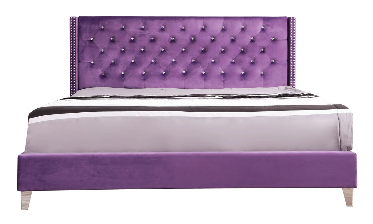 Upholstered Nailhead Trim Chic Bed - Furniture Home Direct