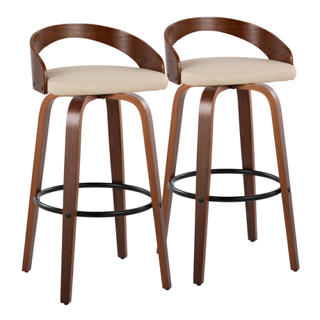 Grotto - Mid Century Modern Fixed Height Barstool & Swivel With Round Footrest (Set of 2) - Furniture Home Direct