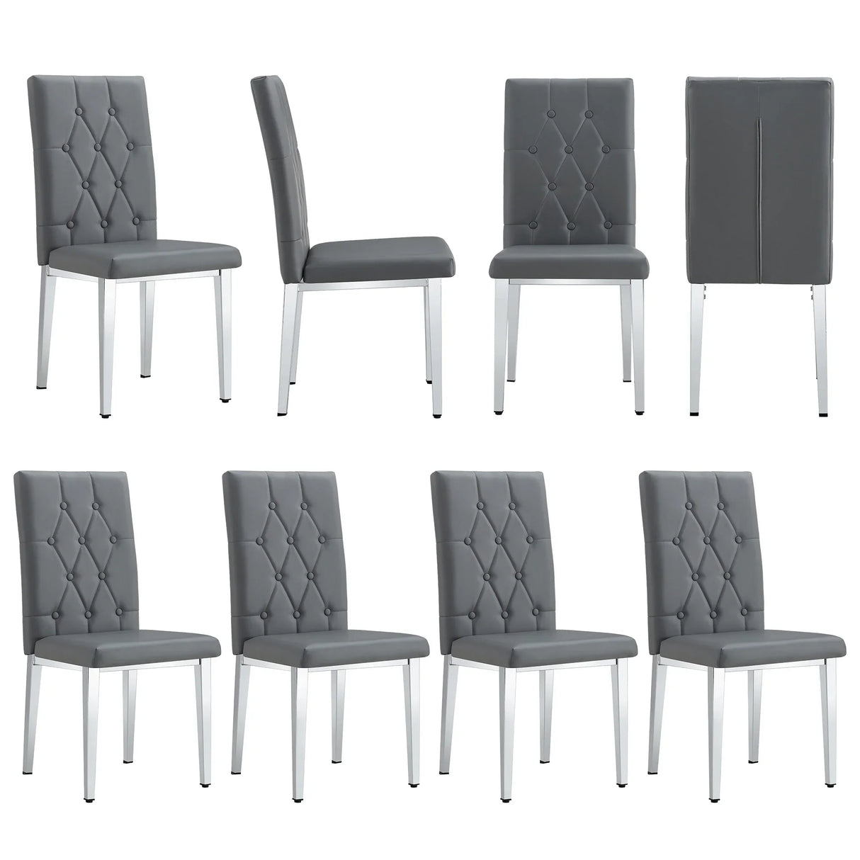 Dining Chairs Tufted Back 8 Piece Set Metal Legs Gray - Furniture Home Direct
