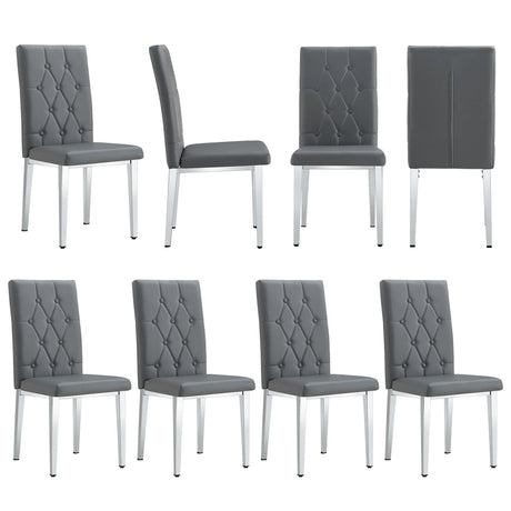 Dining Chairs Tufted Back 8 Piece Set Metal Legs Gray - Furniture Home Direct