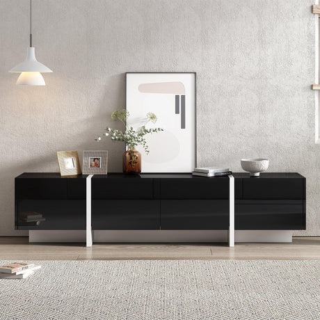 TV Stand High Gloss Console 74 Inch Length Modern Black - Furniture Home Direct