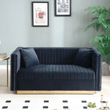 Contemporary Vertical Channel Tufted Velvet Sofa Loveseat Upholstered 2 Pieces Set With 4 Pillows - Furniture Home Direct