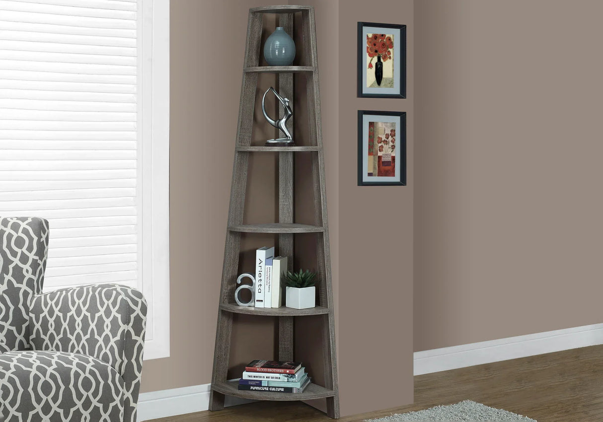 Bookshelf, Bookcase, Etagere, Corner, 5 Tier, For Office, Contemporary & Modern - Taupe - Furniture Home Direct