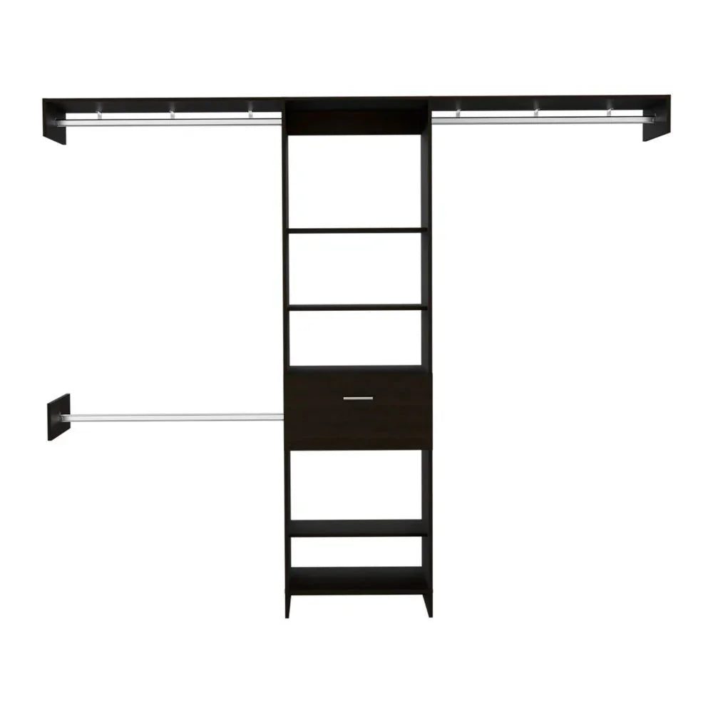 Closet System With Rods And Drawer Wall Mounted Black - Furniture Home Direct