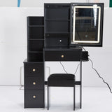 Vanity Desk With Cushioned Stool Lighted Mirror Black - Furniture Home Direct