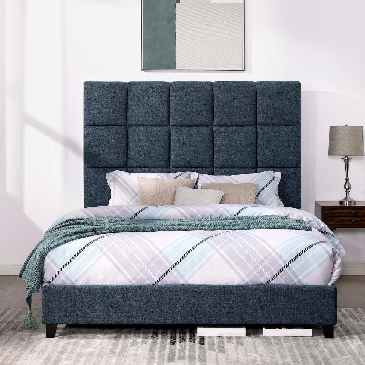 Squares Upholstered Platform Bed - Furniture Home Direct