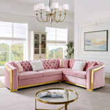 L Shaped Chesterfield Sectional Sofa With Stainless Steel Accents - Furniture Home Direct