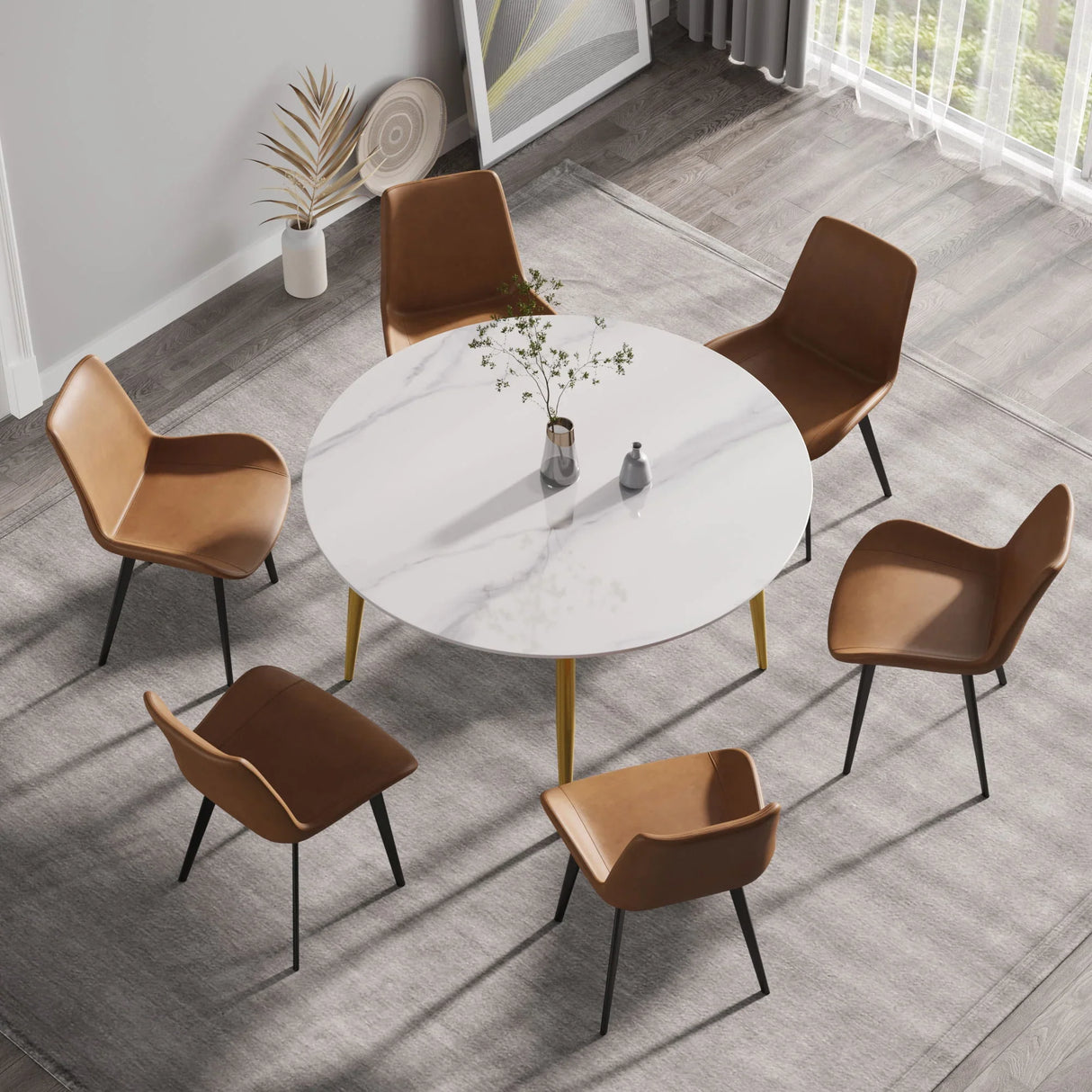 Modern Man-Made Stone Round Metal Dining Table-Position For 6 People - Furniture Home Direct