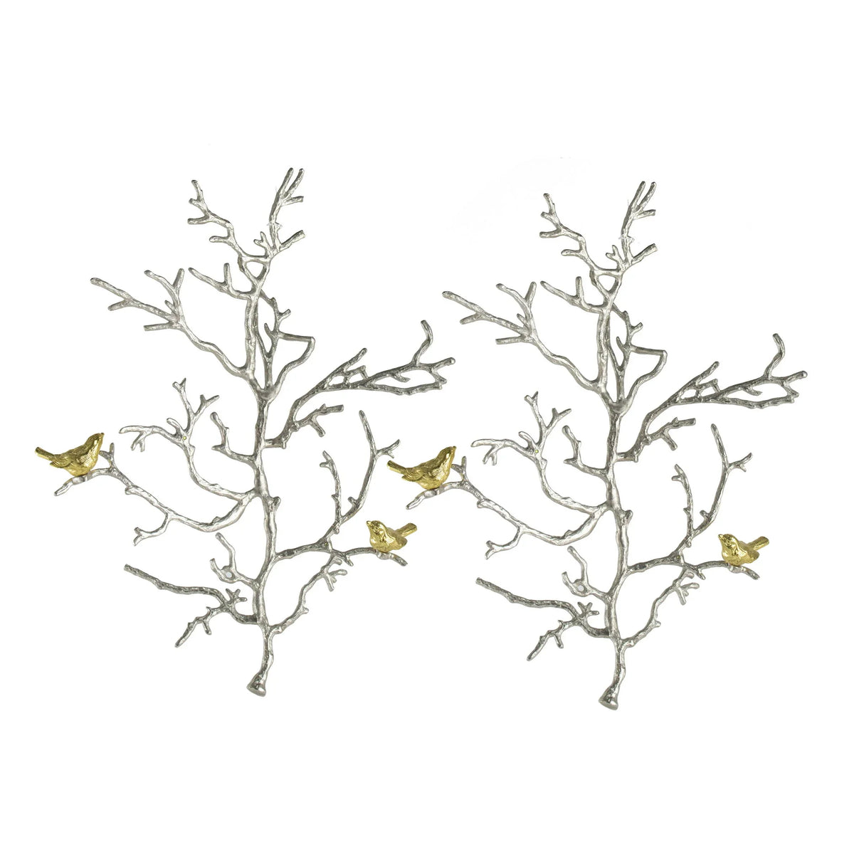 Metal Branch Wall Sculptures With Bird Accents (Set of 2) - Silver Multi - Furniture Home Direct
