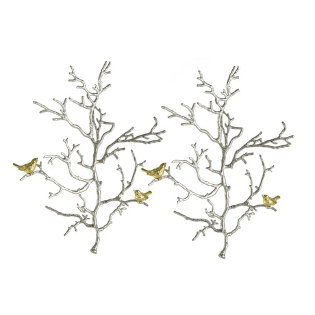 Metal Branch Wall Sculptures With Bird Accents (Set of 2) - Silver Multi - Furniture Home Direct