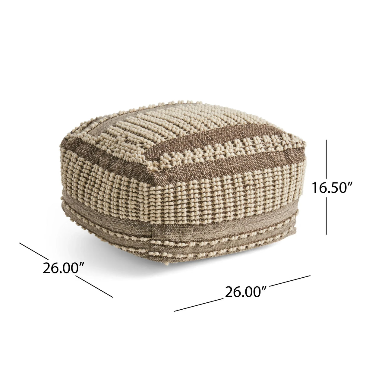Rustic Wool And Cotton Large Pouf, Handcrafted Tufted Design - Brown / Beige - Furniture Home Direct