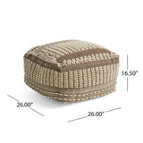 Rustic Wool And Cotton Large Pouf, Handcrafted Tufted Design - Brown / Beige - Furniture Home Direct