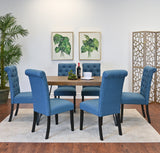 Dining Set Wood Table With Tufted Chairs Seating Six Blue - Furniture Home Direct