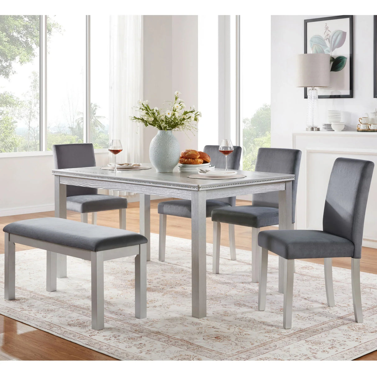 Dining Table Set, Table With A Rectangular Table And Upholstered Chairs - Furniture Home Direct