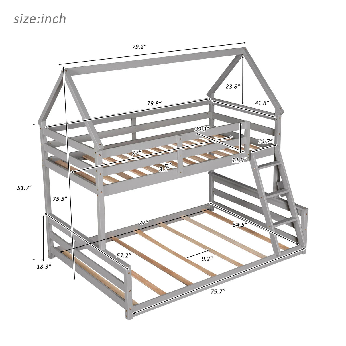 Twin Over Full House Bunk Bed With Built-In Ladder - Furniture Home Direct