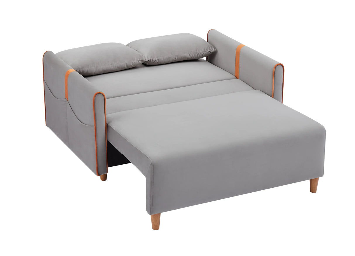 Convertible Comfortable Sleeper Velvet Sofa Couch with Storage for for Living Room Bedroom Sofabed Gray - Furniture Home Direct