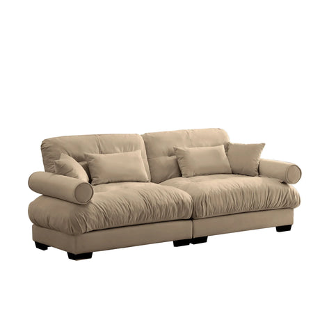 Modern Velvet Sofa With Bolstered Armrests And Pillows - Furniture Home Direct