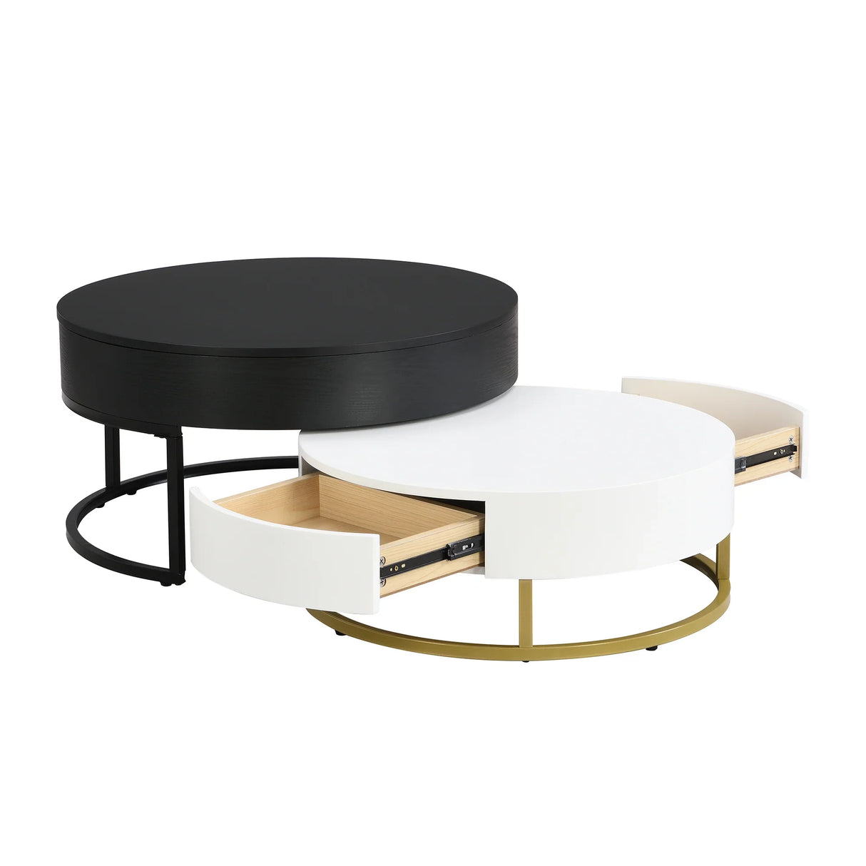 Nesting Coffee Tables Round Lift-Top Modern Black and White - Furniture Home Direct
