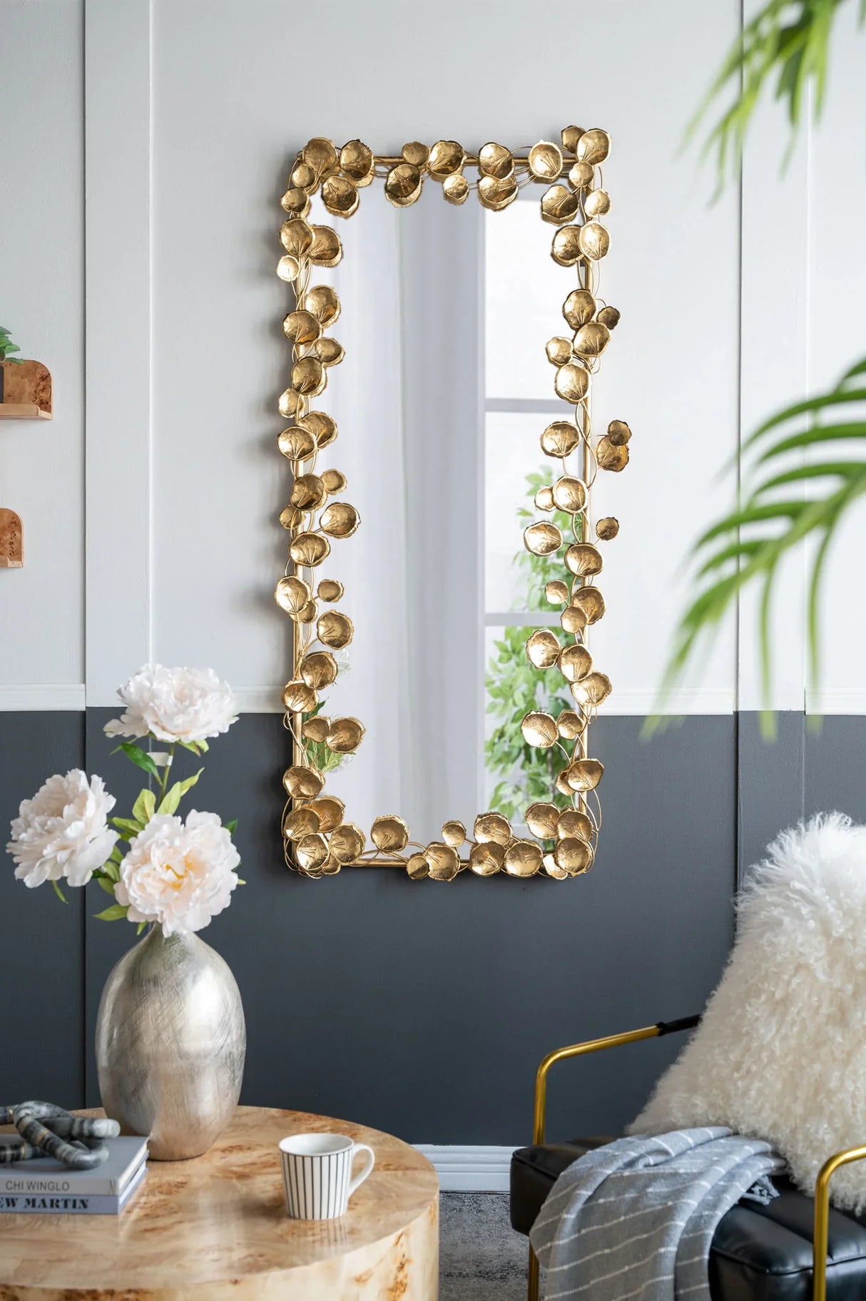 Full Length Mirror With en Leaf Accents, Floor Miiror For Living Room Bedroom - Gold - Furniture Home Direct