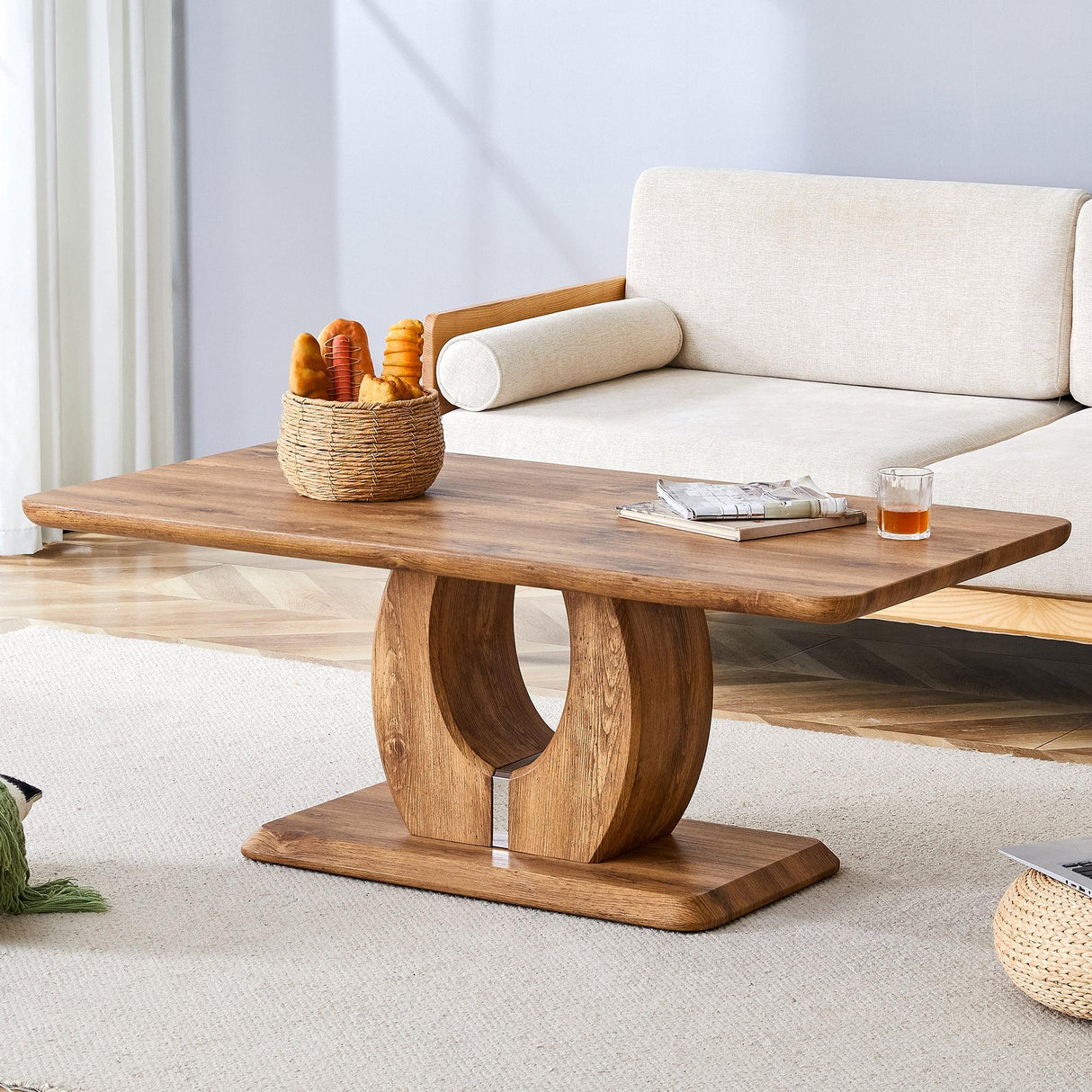Coffee Table Wood Rectangular With Curved Base Walnut - Furniture Home Direct