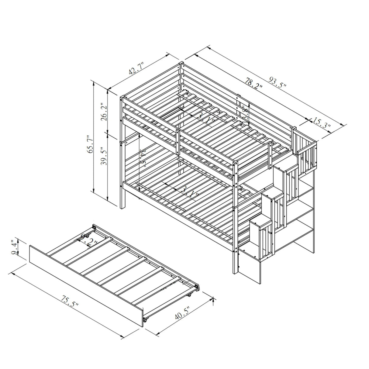 Twin Over Twin Bunk Beds With Twin Trundle And Stairway Storage Function - Furniture Home Direct
