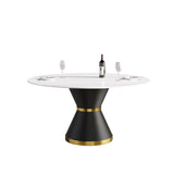 Modern Artificial Stone Round Carbon Steel Base Dining Table, Can Accommodate 6 People - Furniture Home Direct