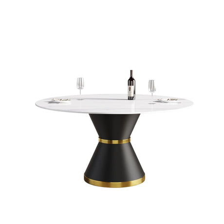 Modern Artificial Stone Round Carbon Steel Base Dining Table, Can Accommodate 6 People - Furniture Home Direct