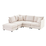 Modern Sectional Sofa With Vertical Stripes, 2 Pillows, 5 Seat Couch With Convertible Ottoman, Various Combinations, L-Shape Indoor Furniture For Living Room - Furniture Home Direct