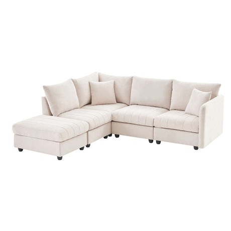 Modern Sectional Sofa With Vertical Stripes, 2 Pillows, 5 Seat Couch With Convertible Ottoman, Various Combinations, L-Shape Indoor Furniture For Living Room - Furniture Home Direct