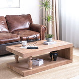 Rustic Solid Wood Coffee Table With Open Shelf, Modern Farmhouse Design - Light Natural / Natural - Furniture Home Direct