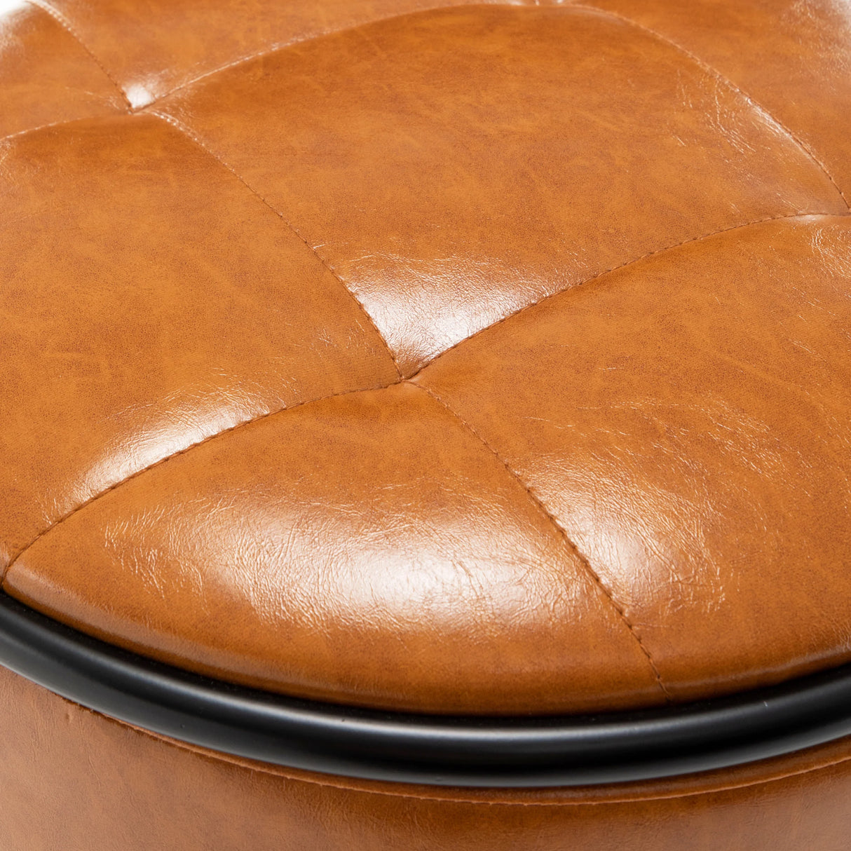 Bar Stool Round Tufted PU Leather Adjustable Height Brown - Furniture Home Direct