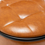 Bar Stool Round Tufted PU Leather Adjustable Height Brown - Furniture Home Direct