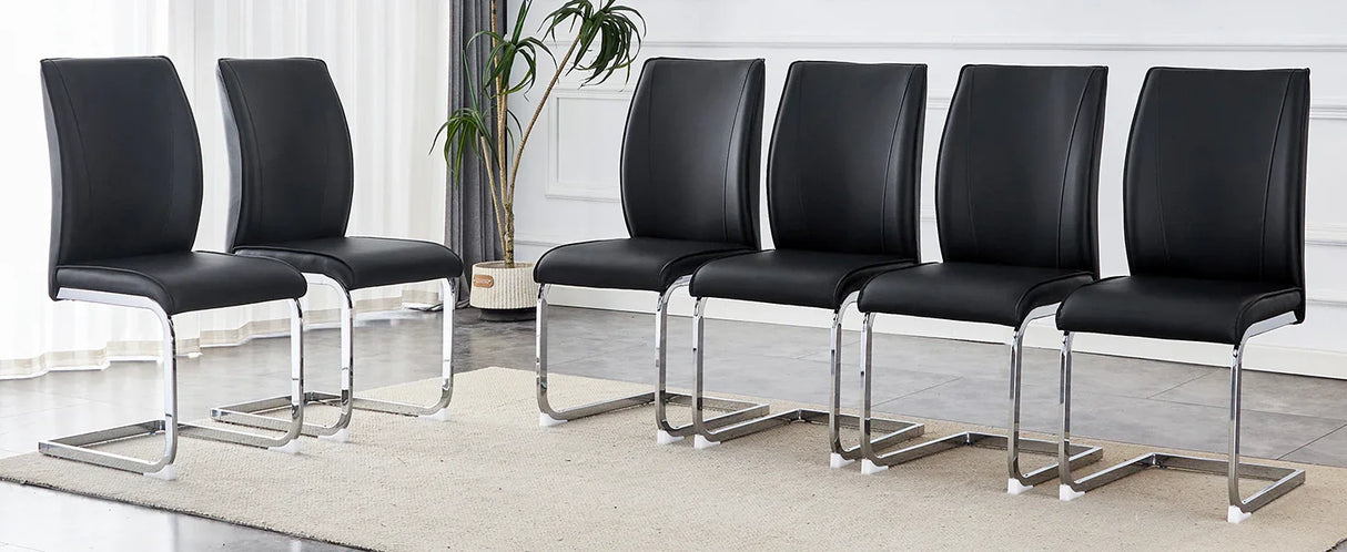 Dining Chairs Set Modern PU Leather Chrome Base Black - Furniture Home Direct