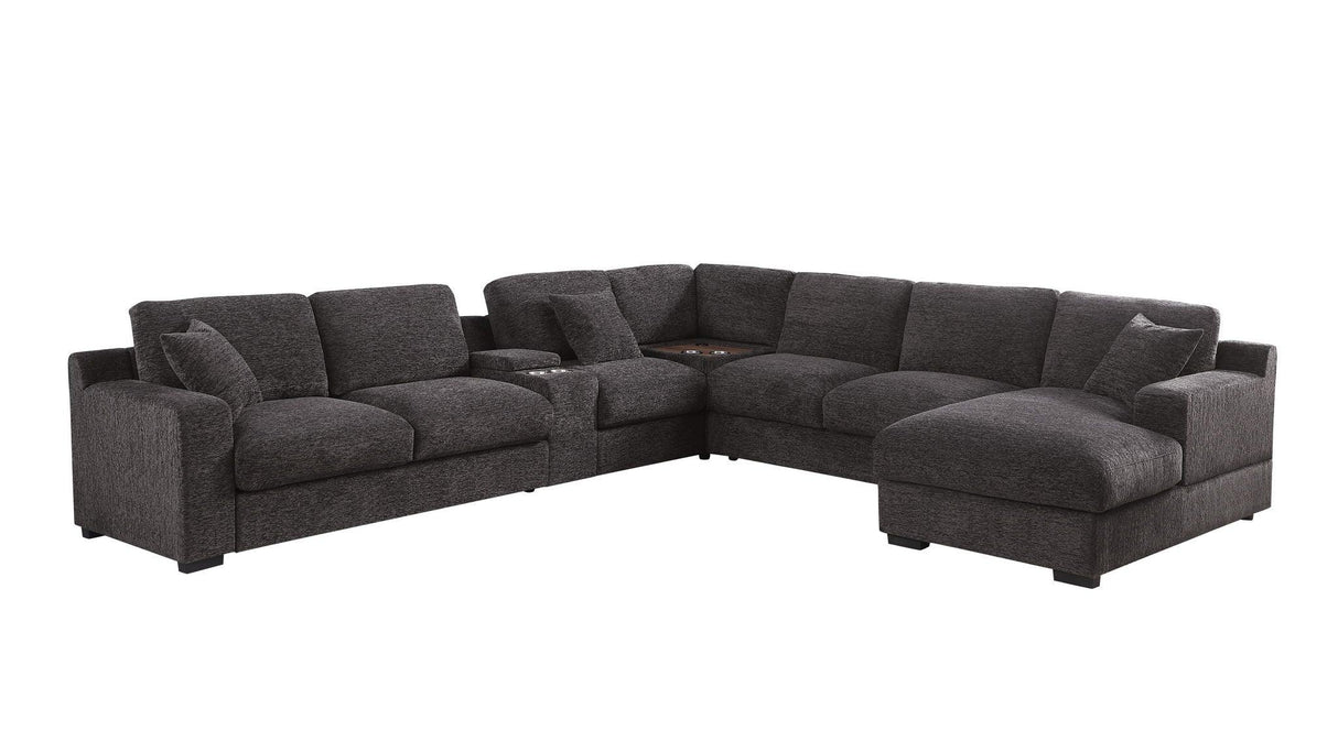 Celine - Chenille Fabric Corner Sectional Sofa With Right Facing Chaise, Cupholders, And Charging Ports - Gray - Furniture Home Direct
