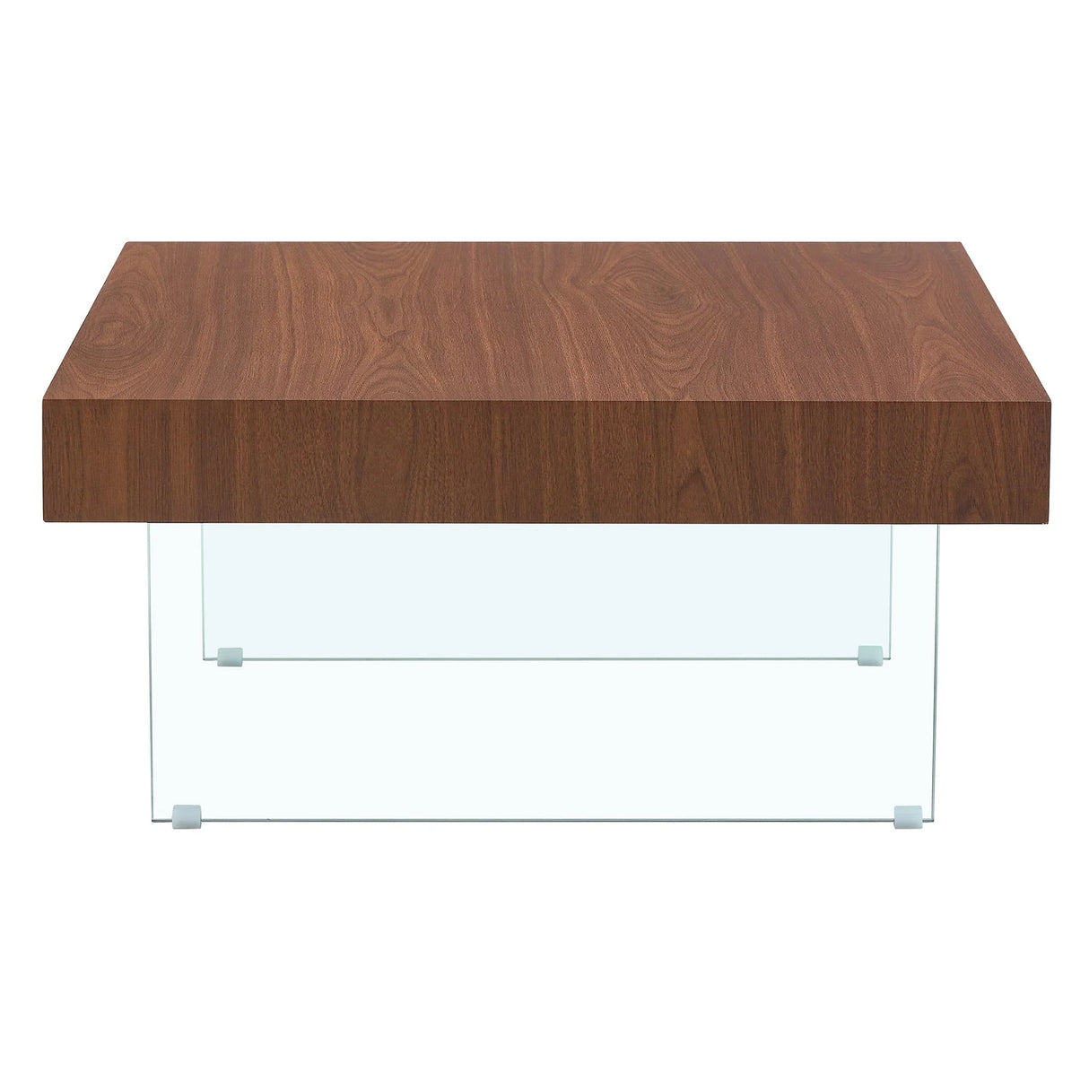 Faux Walnut Square Coffee Table with Tempered Glass Legs - Furniture Home Direct