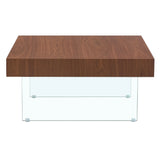 Faux Walnut Square Coffee Table with Tempered Glass Legs - Furniture Home Direct