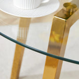 Dining Table Round Glass Top With Metal Base Finish Gold - Furniture Home Direct