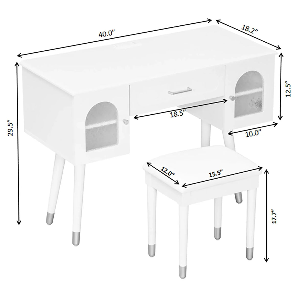 Elegant Vanity Makeup Table & Chair Set Modern Dressing Table With Organizer Writing Desk Charging Port Engineered Wood - White - Furniture Home Direct
