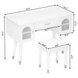 Elegant Vanity Makeup Table & Chair Set Modern Dressing Table With Organizer Writing Desk Charging Port Engineered Wood - White - Furniture Home Direct