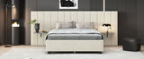 Queen Bed Upholstered Platform Tall Headboard Beige - Furniture Home Direct