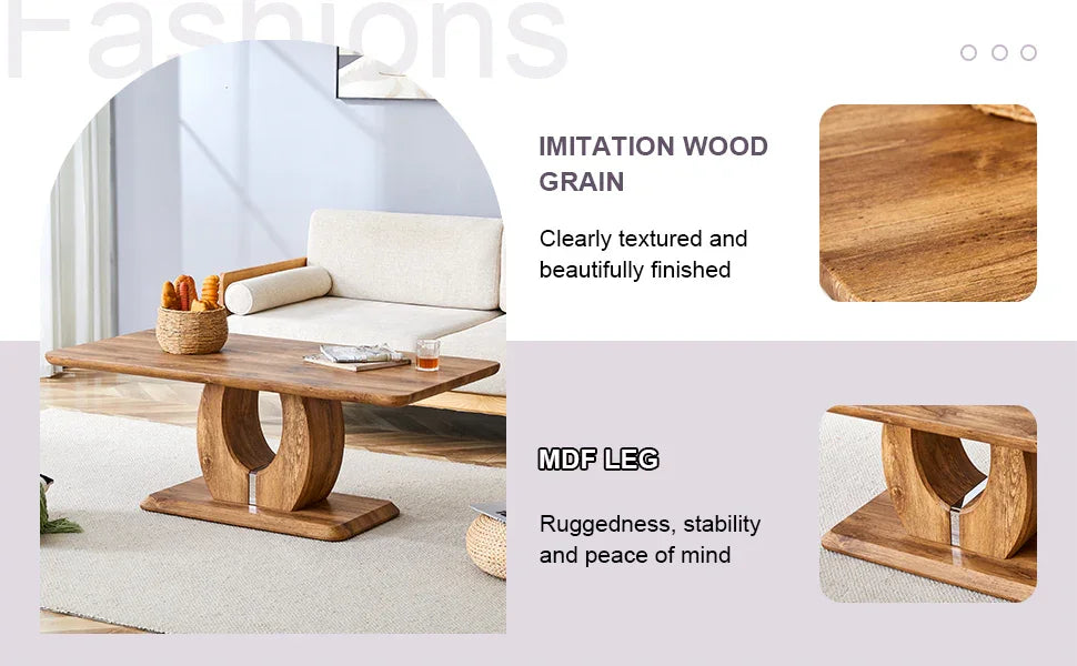 Coffee Table Set With Circular Arc Base And Wood Tone - Furniture Home Direct