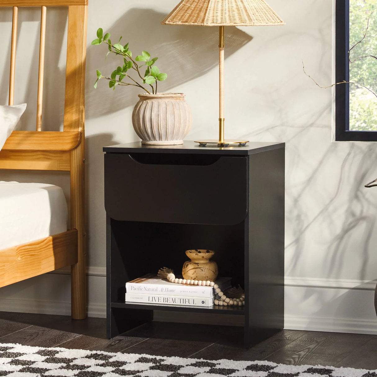 Modern Minimalist 1 Drawer Nightstand With Cubby - Furniture Home Direct