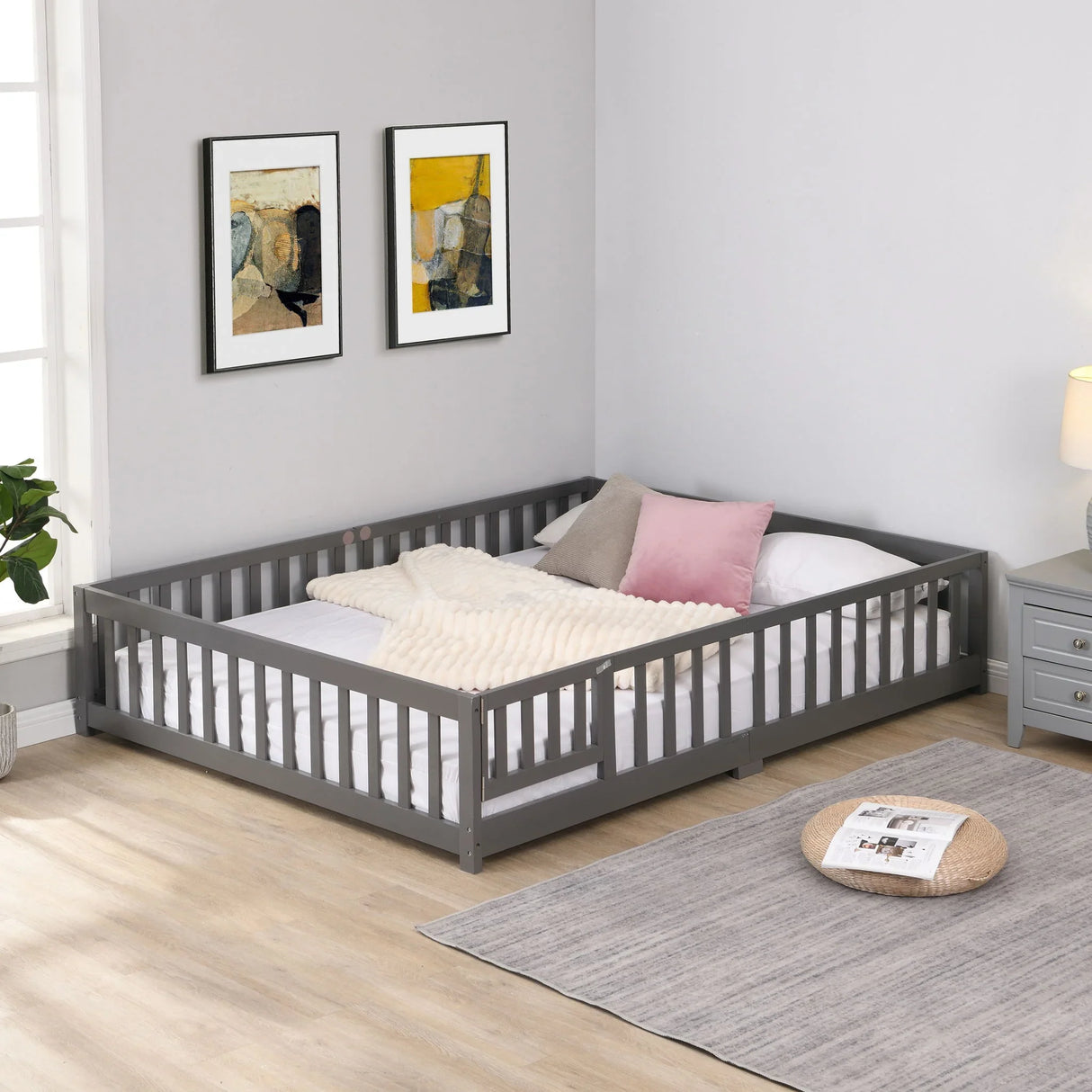 Solid Wood Floor Bed With Door And Fence For Children - Furniture Home Direct