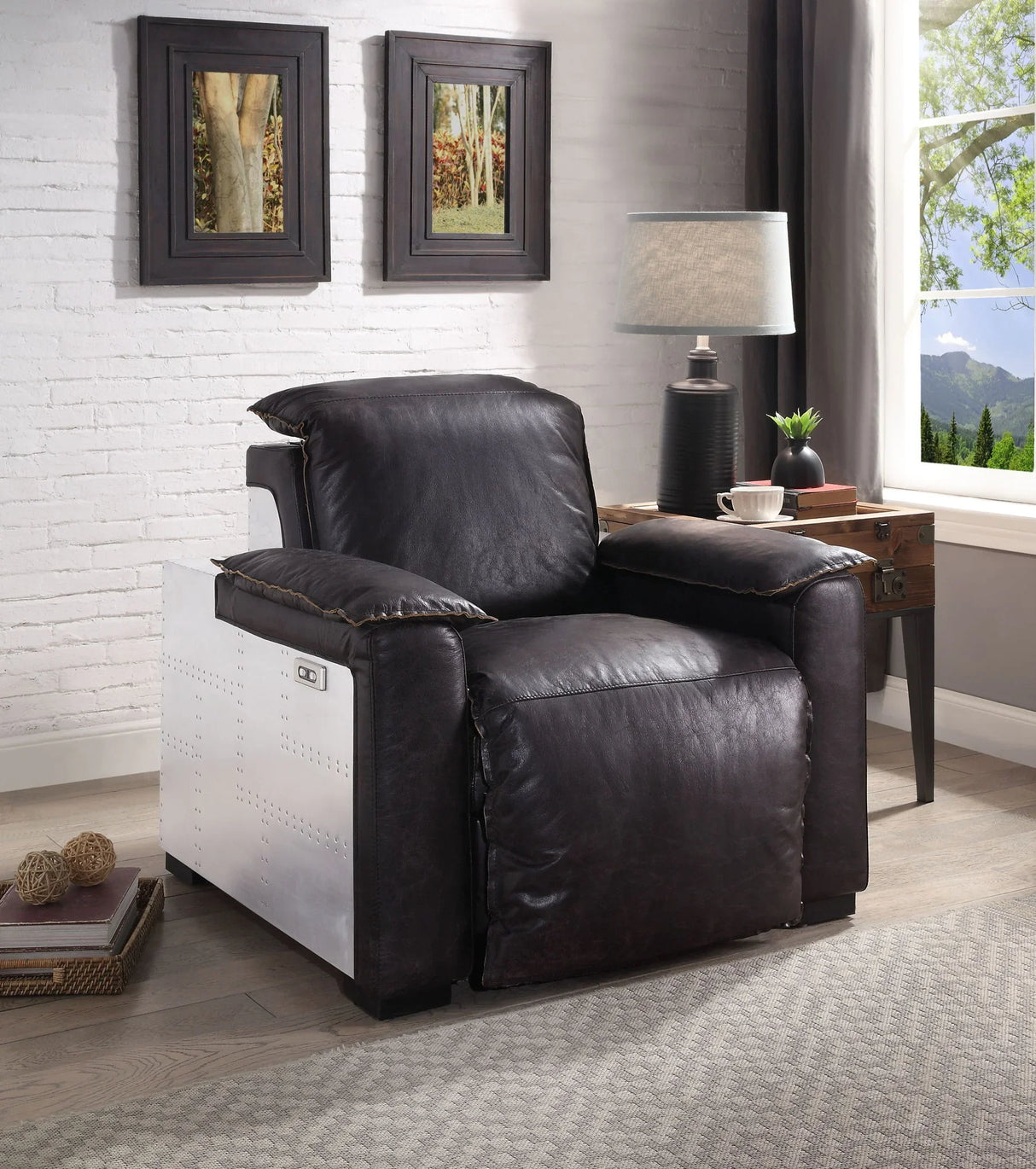 Misezon - Top Grain Leather Power Motion Recliner - Dark Brown - Furniture Home Direct
