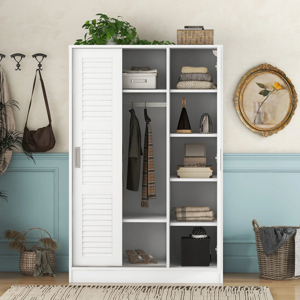 3 Door Shutter Wardrobe & Shelves - Furniture Home Direct