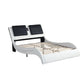 Upholstered Platform Bed Frame With LED Lighting, Bluetooth Connection To Play Music Control, Backrest Vibration Massage, Curve Design, Wood Slat Support, Exhibited Speakers - Furniture Home Direct